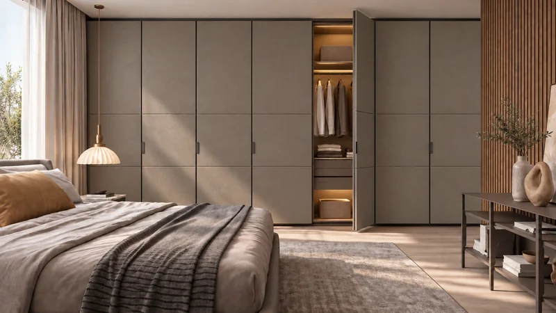 Concept study of PG82 leather on installed wardrobe doors